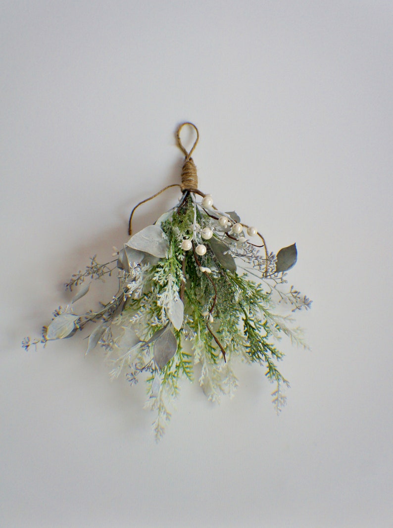 Mistletoe kissing ball Christmas decor Winter wedding decor Farmhouse Christmas greenery holiday decor Christmas mistletoe decoration image 4