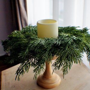 Greenery Farmhouse candle ring, farmhouse everyday decoration, small wreath,real feel pine wreath, 10/3 inches inner candle ring image 2