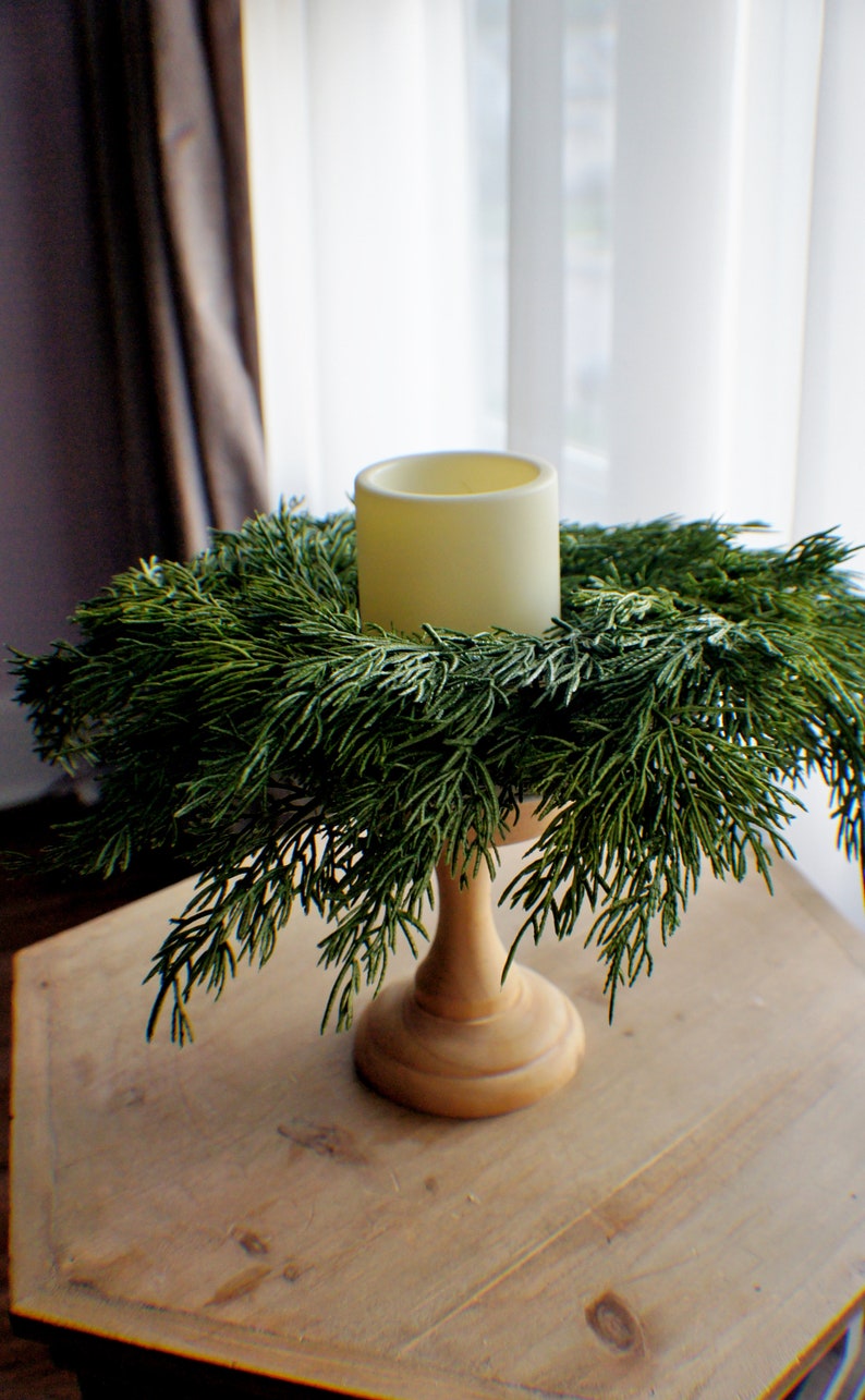 Greenery Farmhouse candle ring, farmhouse everyday decoration, small wreath,real feel pine wreath, 10/3 inches inner candle ring image 2
