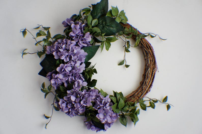 Hydrangea Front Door Wreath: Purple Floral Wedding Decor image 1