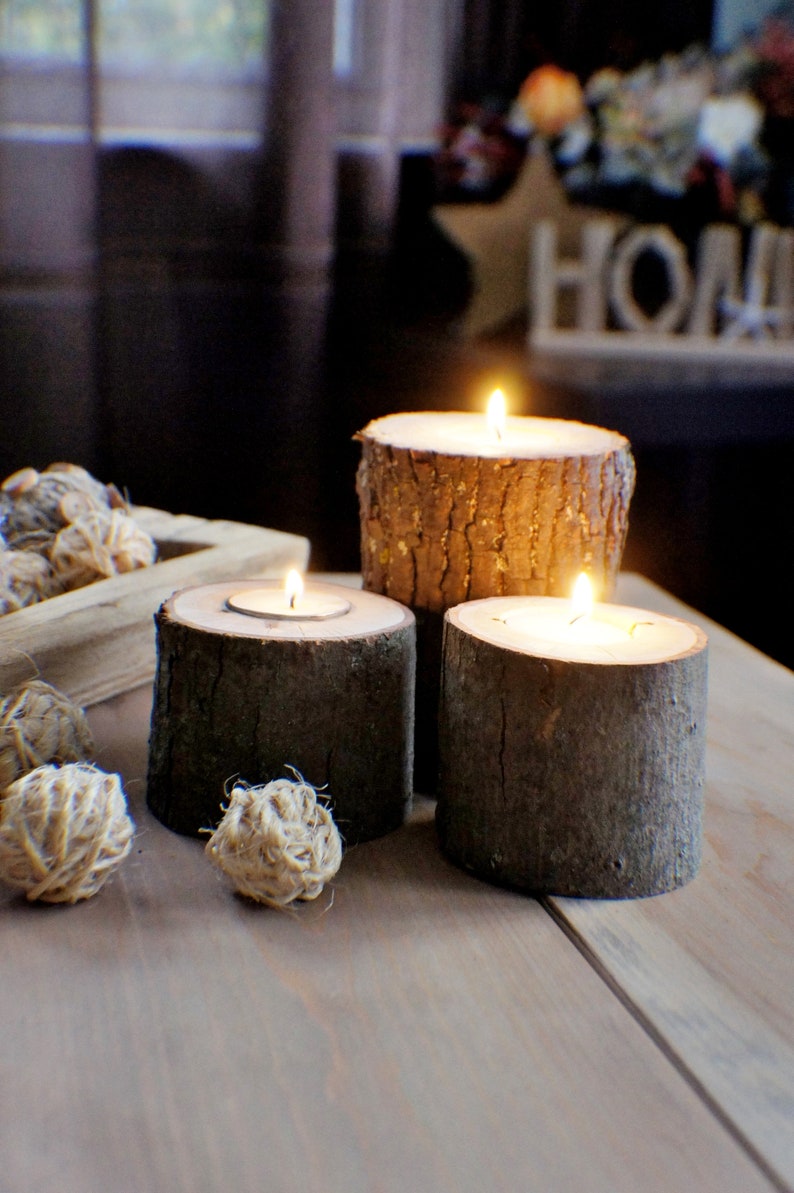 Log Candle Holders Wedding Center Pieces 3 Candle Holders Etsy