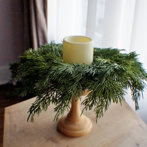 Greenery Farmhouse candle ring, farmhouse everyday decoration, small wreath,real feel pine wreath, 10/3 inches inner candle ring image 3