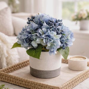 Farmhouse Arrangement, Floral arrangement Spring Summer Arrangement Hydrangeas Blueberries greens Wedding decor Wedding flowers