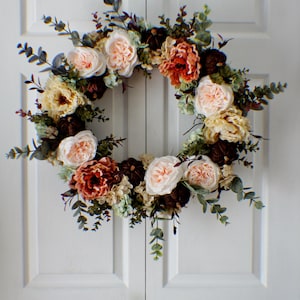 Farmhouse Wreath, Thanksgiving Wreath, Fall Wreath, Pumpkin Wreath, Door Wreath, Peony Wreath,  New Home Door Wreath