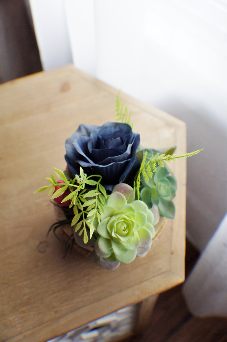 Succulent flower arrangement, Silk Flower Arrangement, Roses Arrangement, Table Centerpiece, Bathroom Decor Bedroom Decor image 6