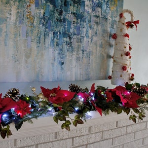Christmas Garland, Silk flower arrangement, Christmas Arrangement, Mantel Arrangement, Fireplace Swag Table Centerpiece Christmas Gift