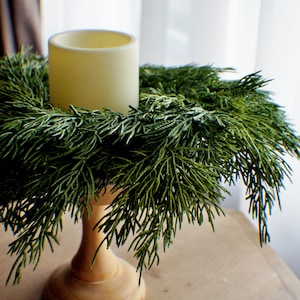 Greenery Farmhouse candle ring, farmhouse everyday decoration, small wreath,real feel pine wreath, 10/3 inches inner candle ring image 1