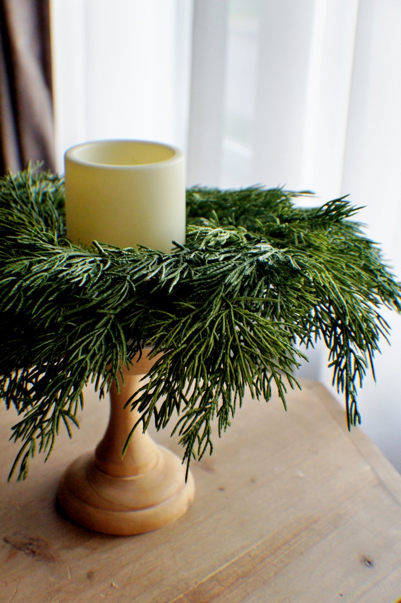 Greenery Farmhouse candle ring, farmhouse everyday decoration, small wreath,real feel pine wreath, 10/3 inches inner candle ring image 1