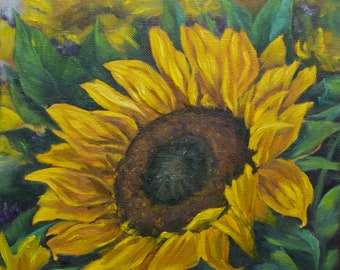 Sunflower, original oil painting by Oksana Ensary, wall decor , square painting