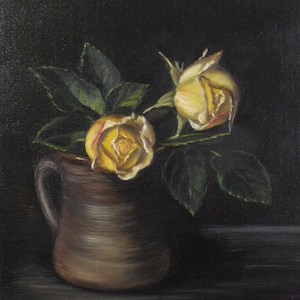 Yellow Roses, Still Life, Original Oil Painting by Oksana Ensary, small wall decor, small gift