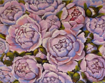 Pink Peonies Pastel Painting, Original Floral Wall Decor (12x16 inches)
