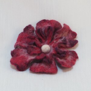 Red and White Flower Brooch, Felted Flower Brooch, Wool Jewelry image 1