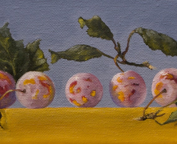 Small long kitchen still life Wild Plum original oil painting by Oksana Ensary