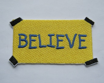 刺繍パッチ「Believe」、モチベーション、ポジティブさ、テレビサッカーコーチ
