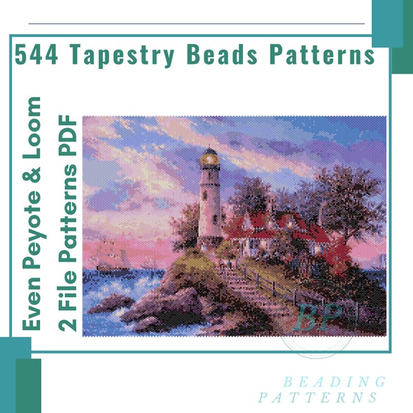 Lighthouse tapestry peyote patterns, loom woven beading miyuki, art wall decore, beadwork woven, 544