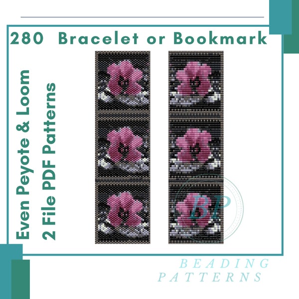 Pink flower peyote loom, Patterns stitch woven loom, tutorial bracelets, cuff woven pattern, 280