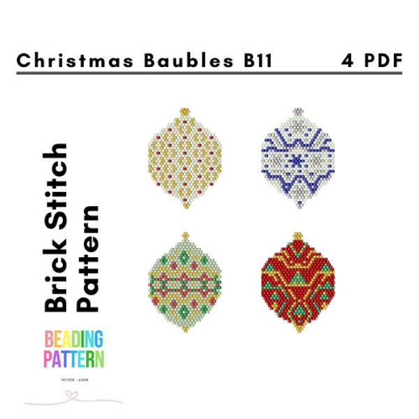 Brick Stitch Earrings Pattern, Beading Christmas Tutorial Holiday, Beading Pattern, 4 pdf downolads file, B11