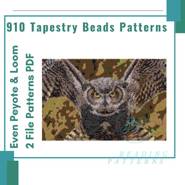 Owl tapestry even peyote and loom stitch, patterns beading miyuki delicas, large pattern wall tapestry bead, beadwork stitch beaded diy, 910