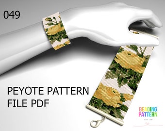 049, roses peyote, even peyote pattern, bracelet peyote, flower pattern, cuff pattern, tutorial bracelets, instant file pattern, peyote cuff