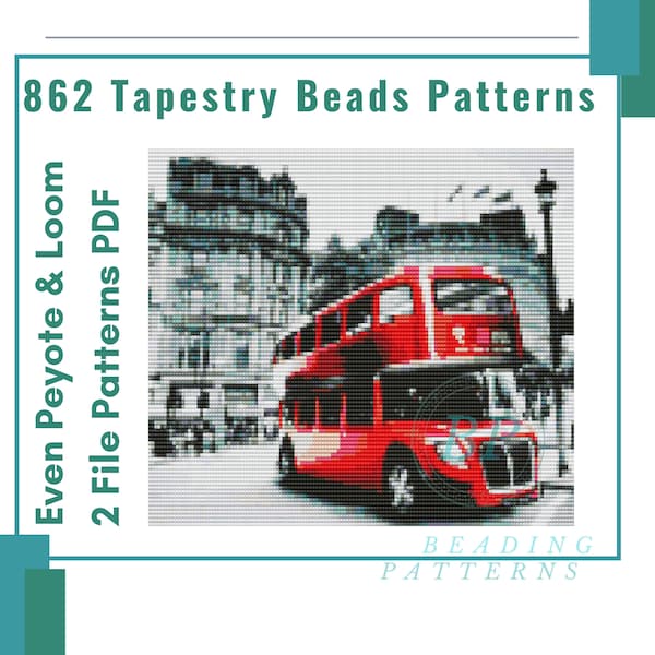 London tapestry patterns beaded, even peyote and loom stitch, woven beads miyuki delicas, big pattern tapestry london, 862