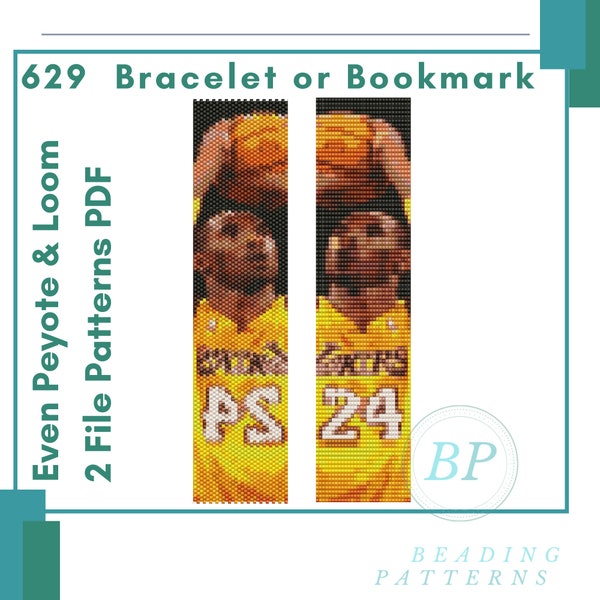 Kobe Bryant even peyote and loom patterns bracelet or bookmark, miyuki delicas 2 file pdf, beads pattern beading woven, 629