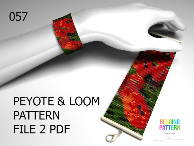 057, Even Peyote , cuff pattern, tutorial bracelets, peyote cuff, flower peyote, flower loom, seed bead pattern, even peyote, pattern loom zdjęcie 1