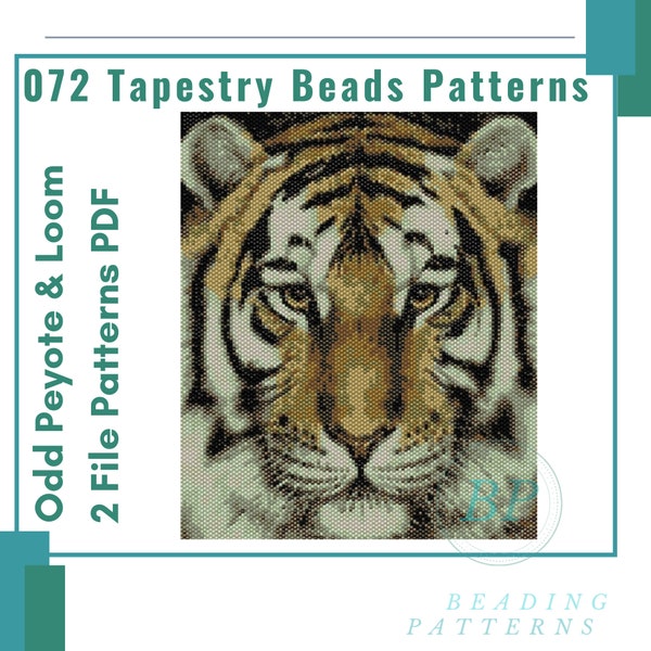 Tiger beads patterns tapestry odd peyote and loom woven, miyuki delicas pattern beaded, beading large big tapestry, 072