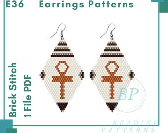 Brick stitch earrings patterns, beading pattern miyuki beads, romb earrings beadwork patterns, E36