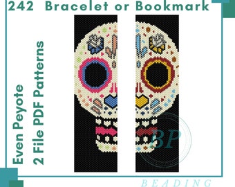 Sugar Skull peyote pattern, bracelet bead stitch patterns, miyuki neon tutorials cuff, 242