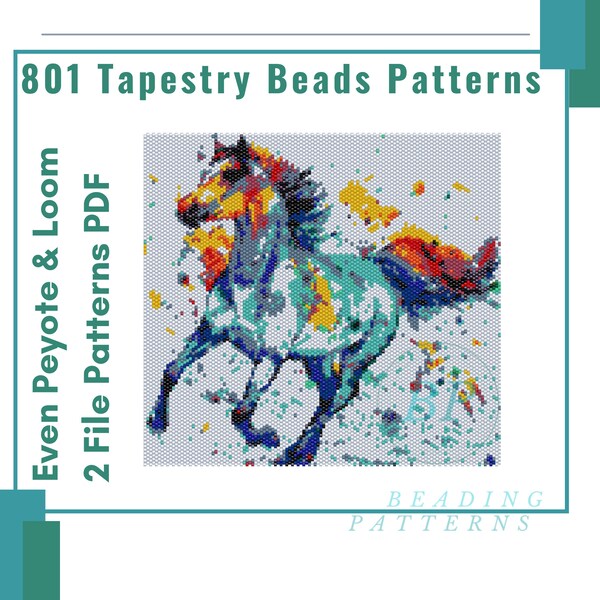 Horse Tapestry even peyote and loom patterns, beads tapestry Miyuki Beaded, Seed beads diy large pattern, Even peyote stitch tapestry,  801