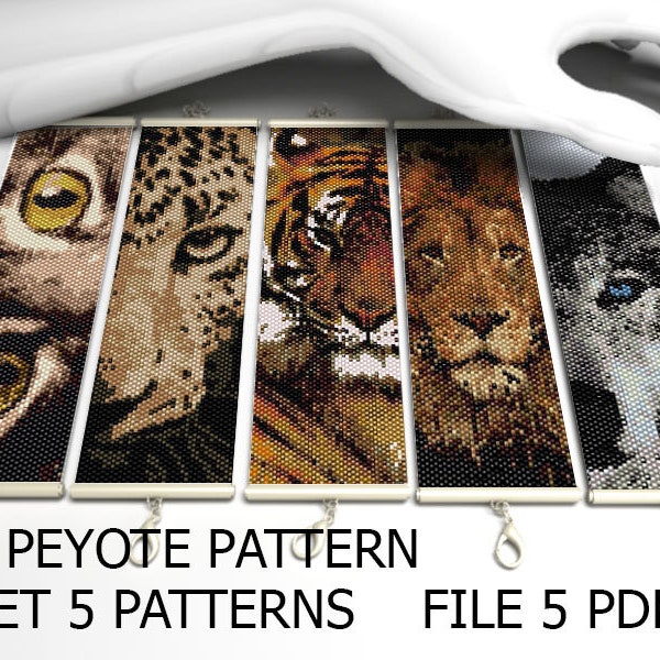 Animals beads patterns peyote, Bookmarks beading or bracelets tutorials, big set peyote pattern, tiger wolf cat patterns, 342