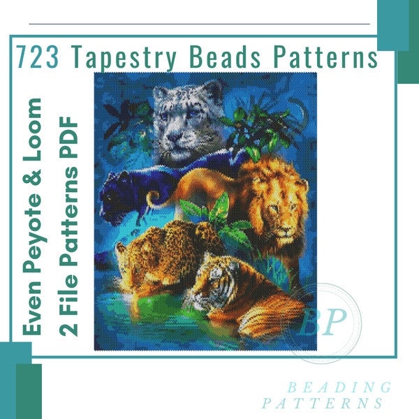 Animals beads tapestry even peyote and stitch loom large patterns, miyuki delicas 11 2 file pdf, beaded scheme world chart, 723