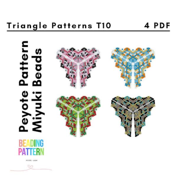 Triangle bead pattern peyote, 3D tutorial pendant triangle, beads weaving beading pattern, 4 pdf Instructions, T10