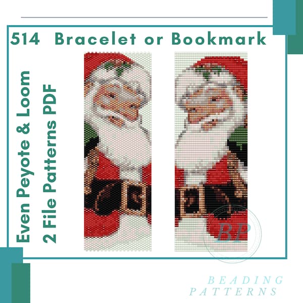 Santa Claus patterns bracelet peyote and loom, bead miyuki woven pattern, 2 file pdf seed bead, 514