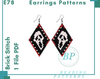 Brick stitch earrings patterns, beading pattern miyuki beads, romb earrings beadwork patterns, E78