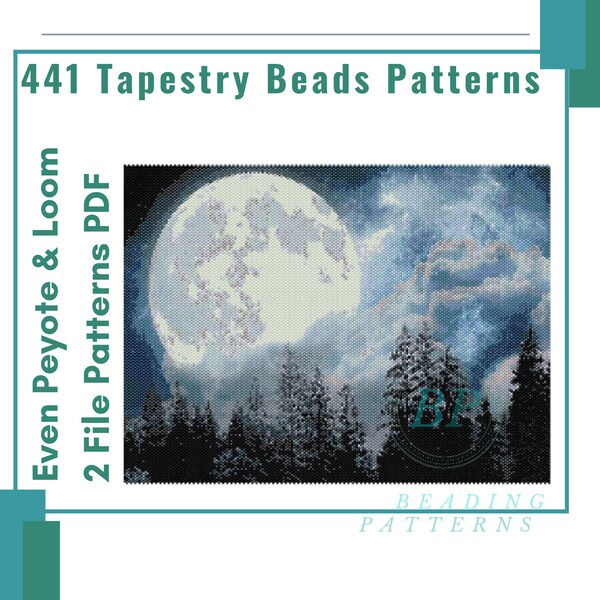 Moon patterns, Even Peyote and Loom Tapestry, Woven Big Pattern Art, Miyuki Delica Seed Beads, 441