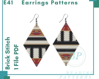 Brick stitch earrings patterns, beading pattern miyuki beads, romb earrings beadwork patterns, E41