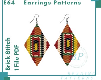 Brick stitch earrings patterns, beading pattern miyuki beads, romb earrings beadwork patterns, E64