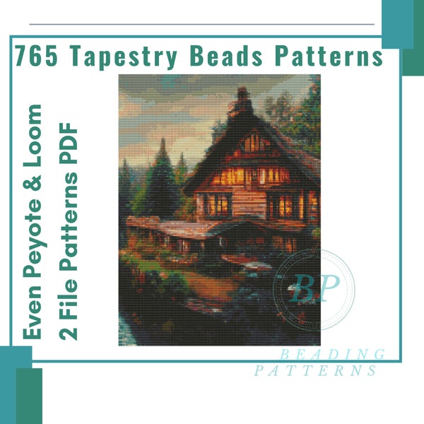 Cabin Beads Tapisserie auch Peyote und Loom Muster, Miyuki Delicas Perlen gewebt, rustikale Holzperlenstich, 765