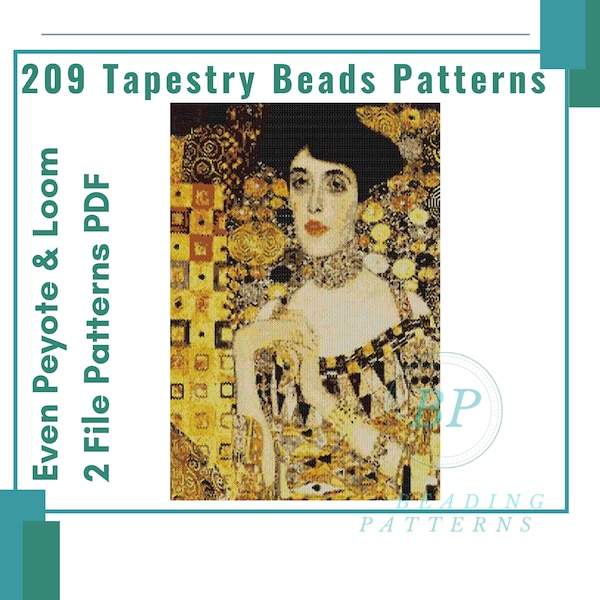 Gustav Klimt Adele Pattern, Tapestry Peyote Loom patterns, Necklace beads wall decoration, Image reproduction art patterns, 209