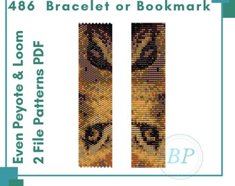 Lion eyes even peyote loom patterns, bookmarks lion beads miyuki, woven bracelet beadwork patterns, beading tutorials diy bracelet, 486