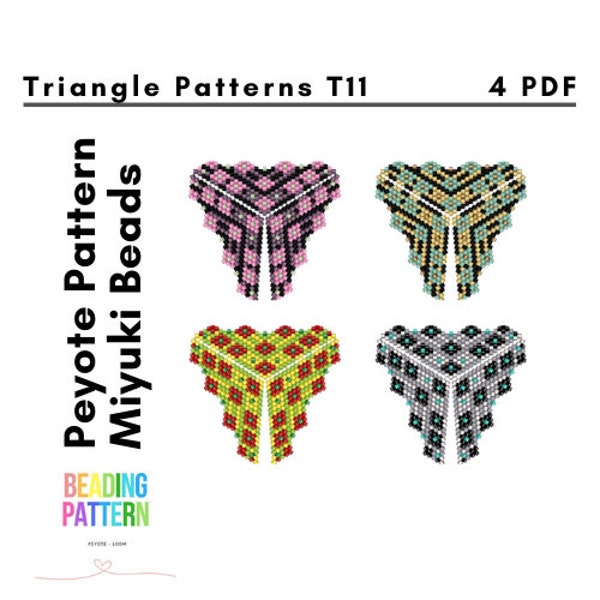 Triangle bead pattern peyote, 3D tutorial pendant triangle, beads weaving beading pattern, 4 pdf Instructions, T11