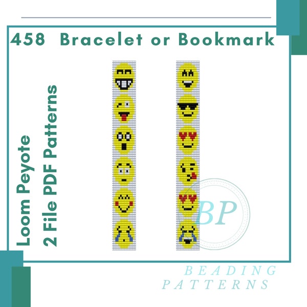 Emoji loom beads patterns, beading woven loom miyuki, 2 file pdf, icons beads social media, 458