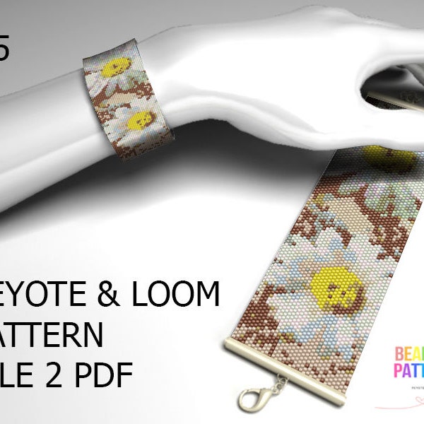 055, flower peyote, flower loom, seed bead pattern, even peyote, pattern loom, peyote pattern, cuff loom, peyote even, loom pattern,