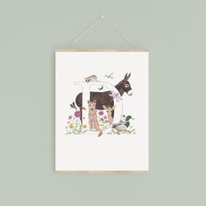 Impressão digital da letra D, plantas e animais em aquarela com inicial, presente exclusivo para crianças, imagem personalizada de decoração de berçário, novo presente para bebê