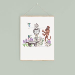 Impressão digital da letra H, plantas e animais em aquarela com inicial, presente exclusivo para crianças, imagem personalizada de decoração de berçário, novo presente para bebê