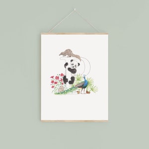 Impressão digital da letra P, plantas e animais em aquarela com inicial, presente exclusivo para crianças, imagem personalizada de decoração de berçário, novo presente para bebê