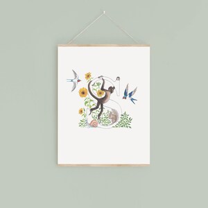 Impressão digital da letra S, plantas e animais em aquarela com inicial, presente exclusivo para crianças, imagem personalizada de decoração de berçário, novo presente para bebê