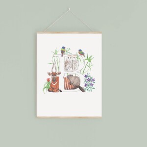 Impressão digital da letra B, plantas e animais em aquarela com inicial, presente exclusivo para crianças, imagem personalizada de decoração de berçário, novo presente para bebê