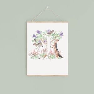 Impresión digital de la letra J, plantas y animales de acuarela con regalo inicial único para niños, imagen personalizada de decoración de guardería, nuevo regalo para bebés